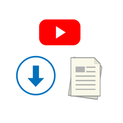 Icon showing play button, newspaper and download arrow